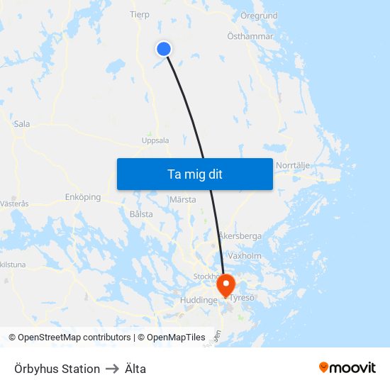 Örbyhus Station to Älta map