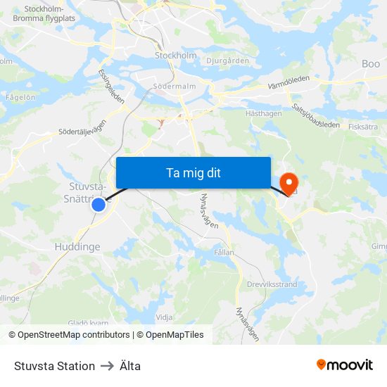 Stuvsta Station to Älta map