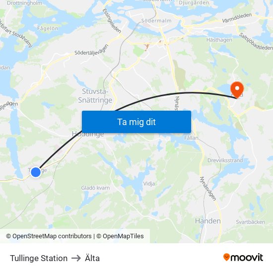 Tullinge Station to Älta map