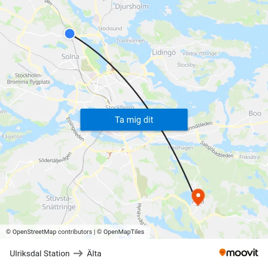 Ulriksdal Station to Älta map