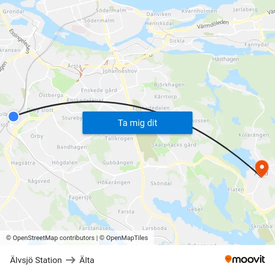 Älvsjö Station to Älta map