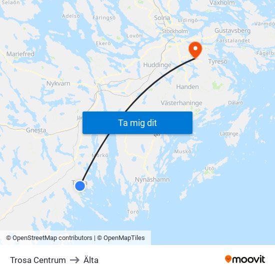 Trosa Centrum to Älta map