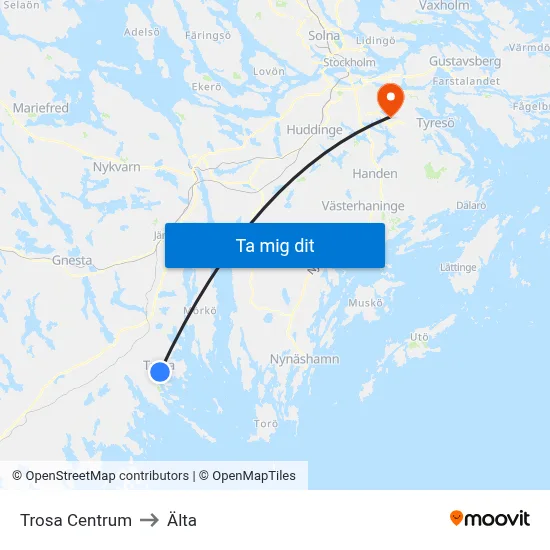 Trosa Centrum to Älta map
