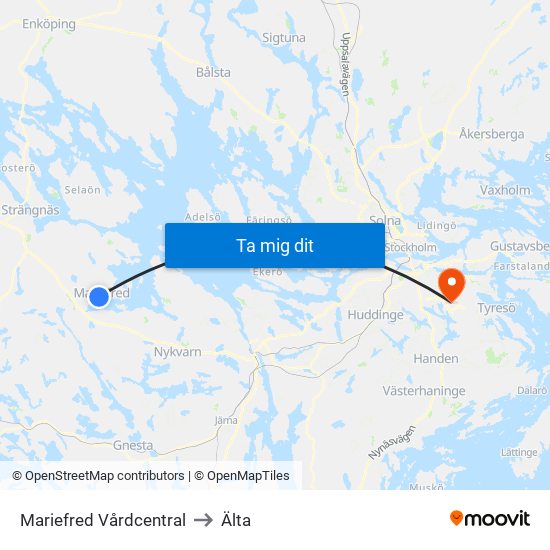 Mariefred Vårdcentral to Älta map
