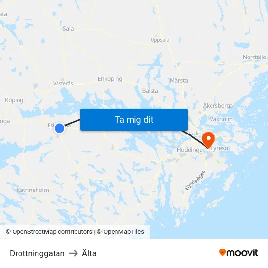 Drottninggatan to Älta map