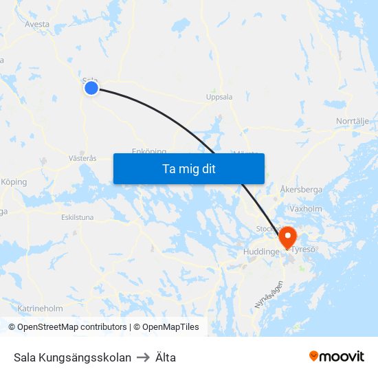 Sala Kungsängsskolan to Älta map