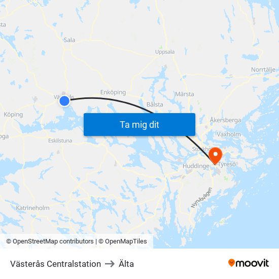 Västerås Centralstation to Älta map