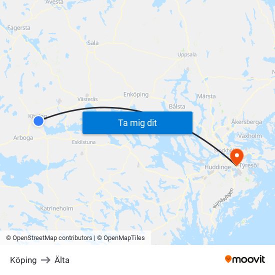 Köping to Älta map