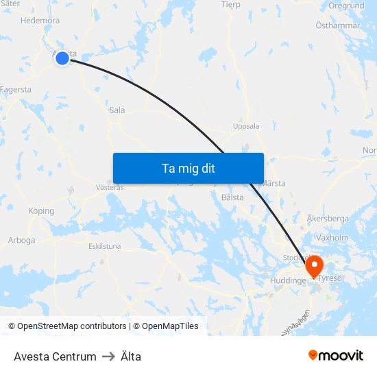 Avesta Centrum to Älta map