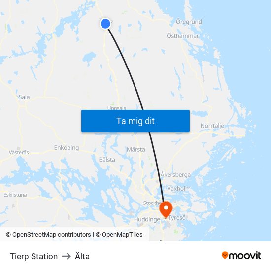 Tierp Station to Älta map