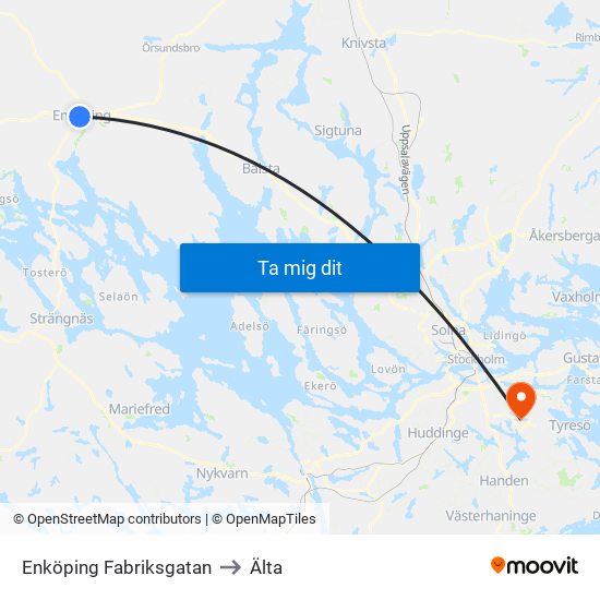 Enköping Fabriksgatan to Älta map