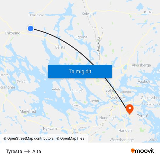 Tyresta to Älta map