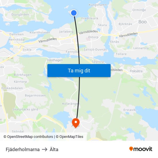 Fjäderholmarna to Älta map