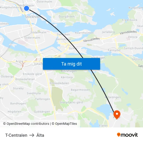 T-Centralen to Älta map
