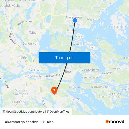 Åkersberga Station to Älta map