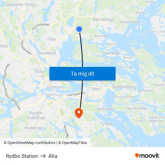 Rydbo Station to Älta map