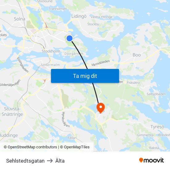 Sehlstedtsgatan to Älta map