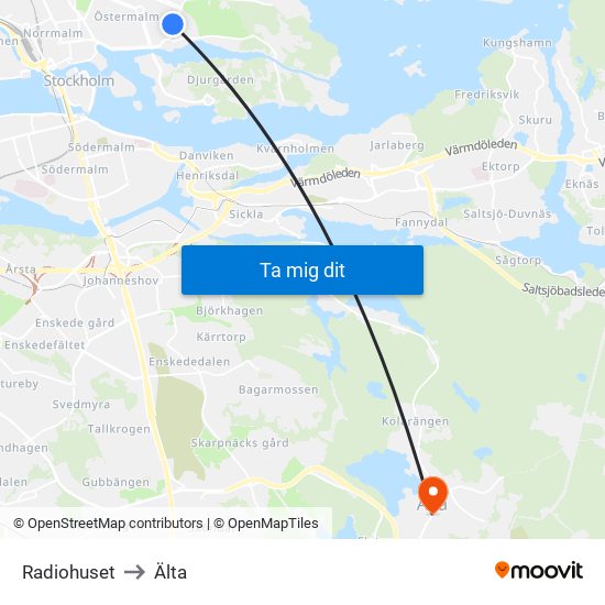 Radiohuset to Älta map
