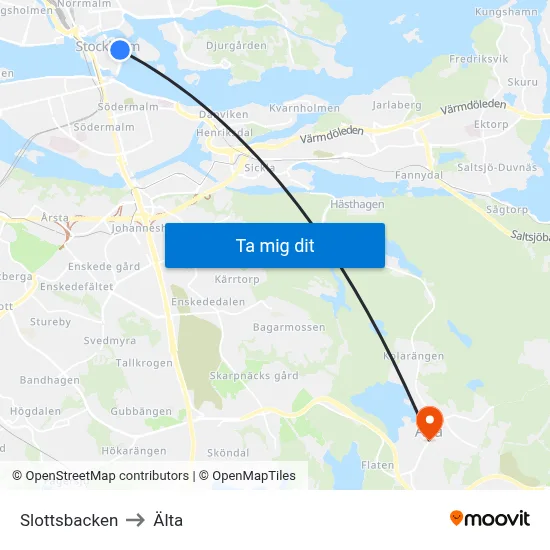 Slottsbacken to Älta map