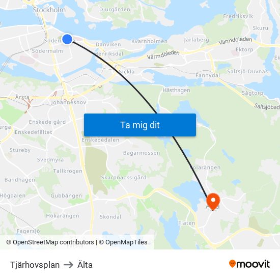 Tjärhovsplan to Älta map