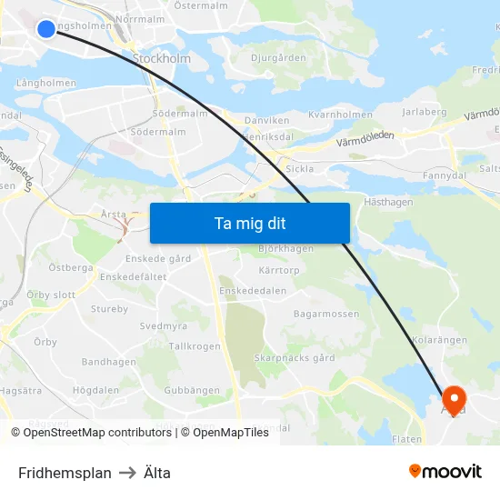Fridhemsplan to Älta map