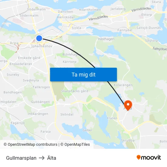 Gullmarsplan to Älta map
