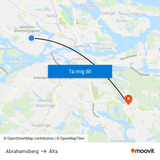 Abrahamsberg to Älta map