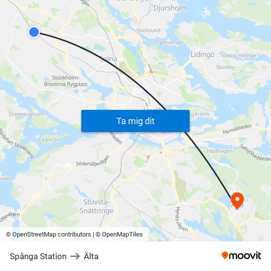 Spånga Station to Älta map