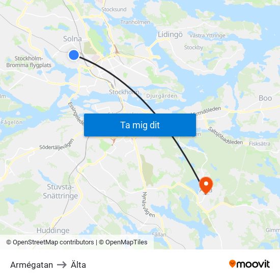 Armégatan to Älta map