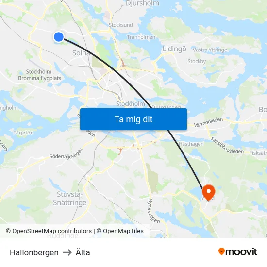 Hallonbergen to Älta map
