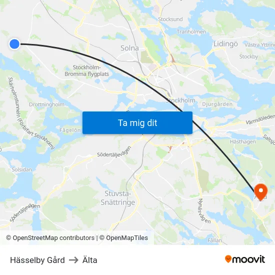 Hässelby Gård to Älta map