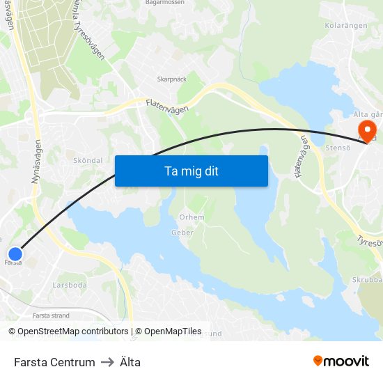 Farsta Centrum to Älta map