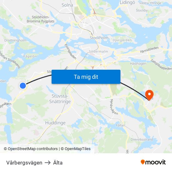 Vårbergsvägen to Älta map