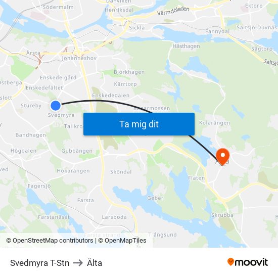 Svedmyra T-Stn to Älta map