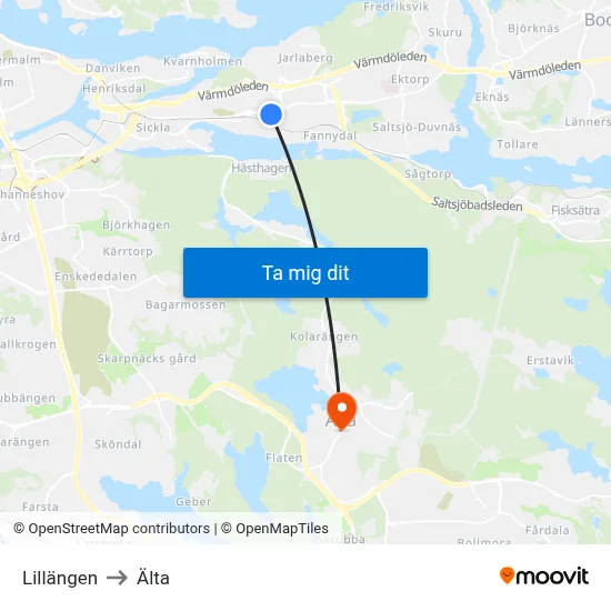 Lillängen to Älta map