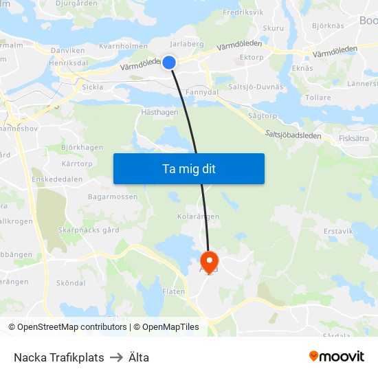 Nacka Trafikplats to Älta map