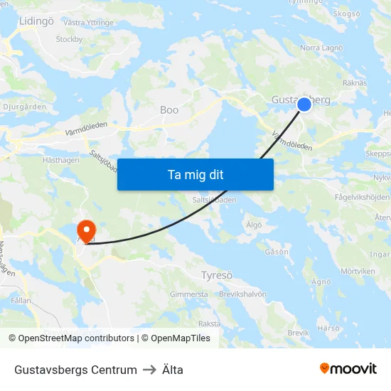 Gustavsbergs Centrum to Älta map