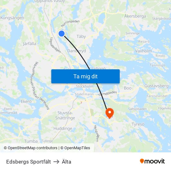 Edsbergs Sportfält to Älta map