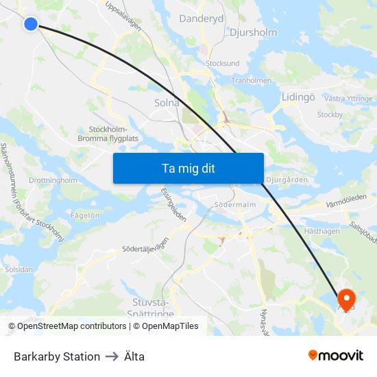 Barkarby Station to Älta map