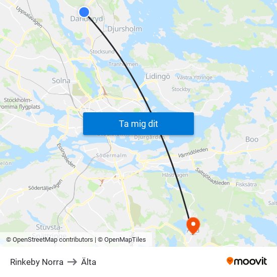 Rinkeby Norra to Älta map