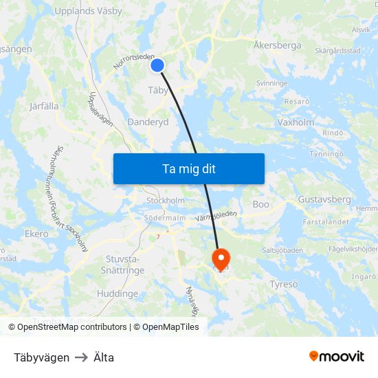 Täbyvägen to Älta map