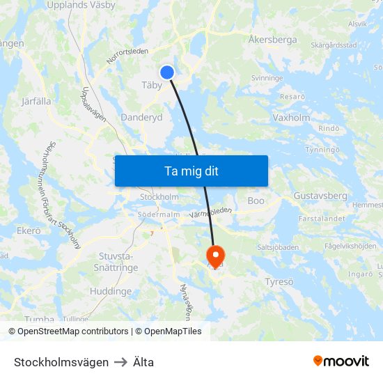 Stockholmsvägen to Älta map