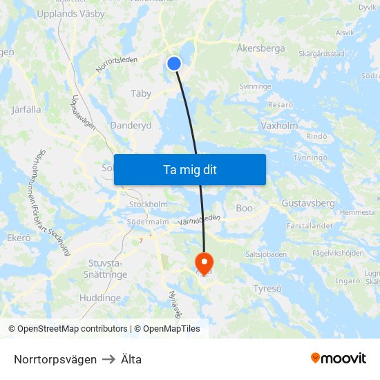 Norrtorpsvägen to Älta map