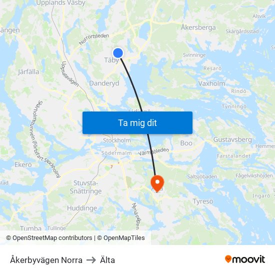 Åkerbyvägen Norra to Älta map