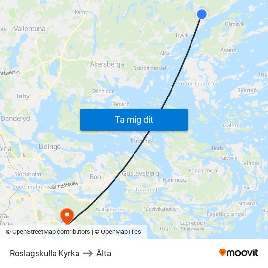 Roslagskulla Kyrka to Älta map