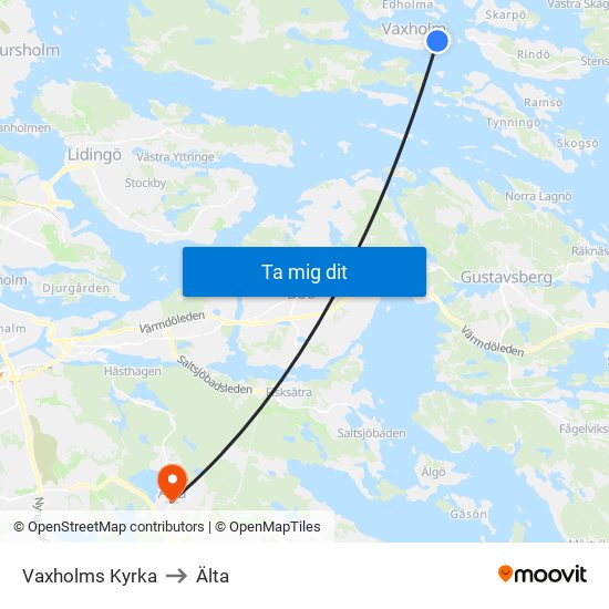 Vaxholms Kyrka to Älta map