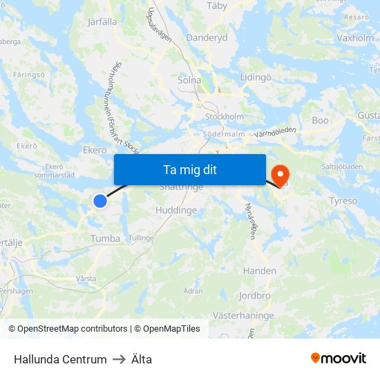 Hallunda Centrum to Älta map