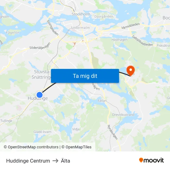 Huddinge Centrum to Älta map