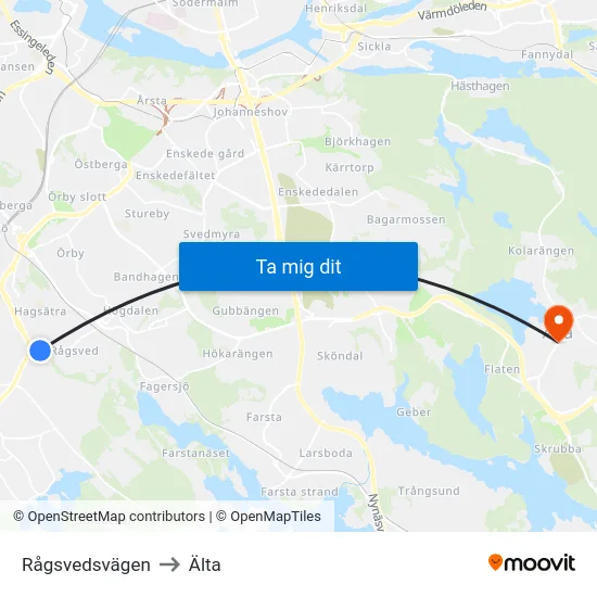 Rågsvedsvägen to Älta map
