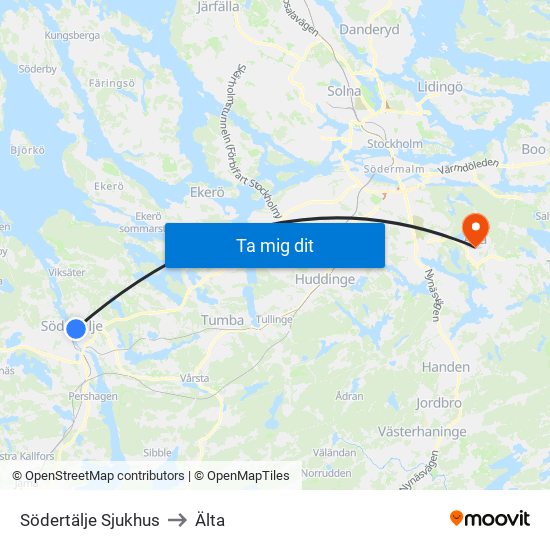 Södertälje Sjukhus to Älta map